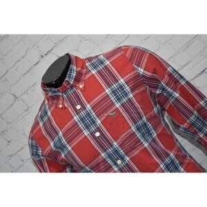 Abercrombie & Fitch Dress Shirt Mens Size 2XL Muscle Fit Red Blue Plaid